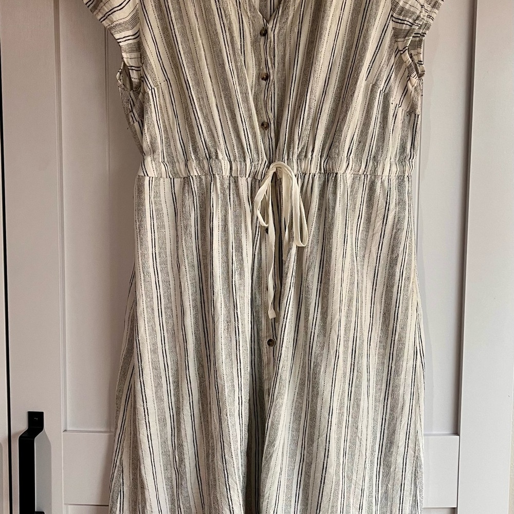 Briggs New York Cream & Black Striped Button-Front Midi Dress